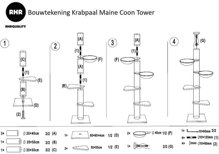 Krabpaal Maine Coon Tower Blackline (Lichtgrijs)