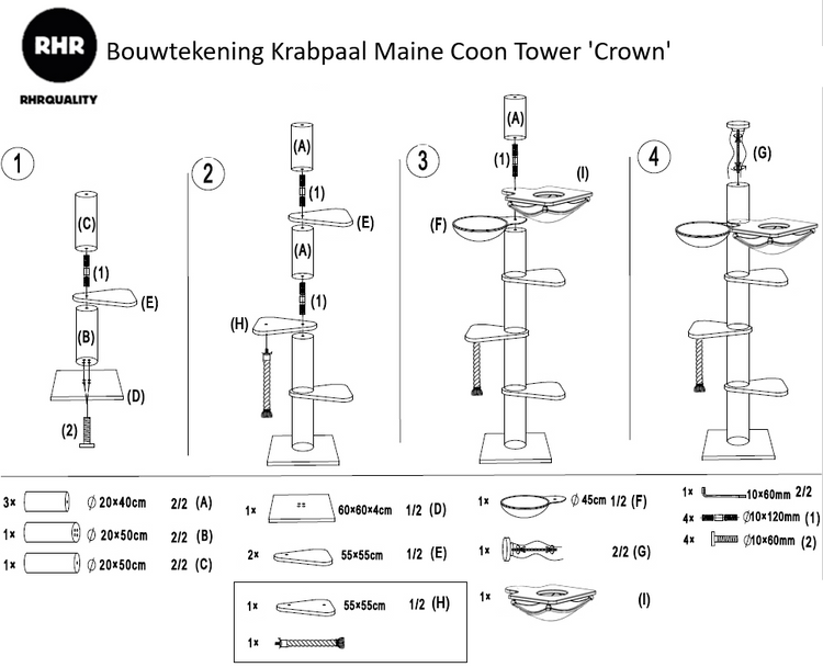 Krabpaal Maine Coon Tower Crown (Lichtgrijs)